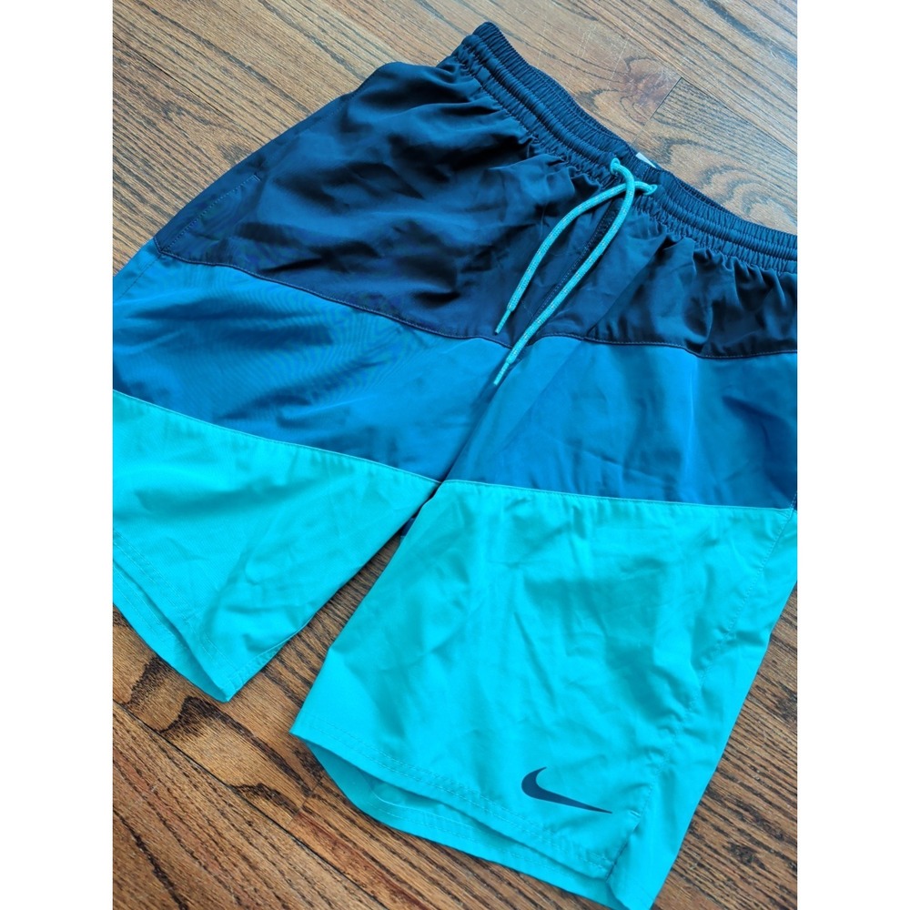 Nike Men's Swim Trunks Board Shorts Tri Color Block Blue Lined NESSD470 480 Sz M
